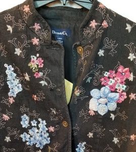 Denim & Co Embroidered Jacket Size L NWT